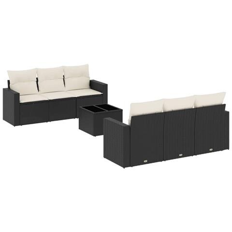 Set Divani da Giardino con Cuscini 7pz Nero Polyrattan - Foto 1