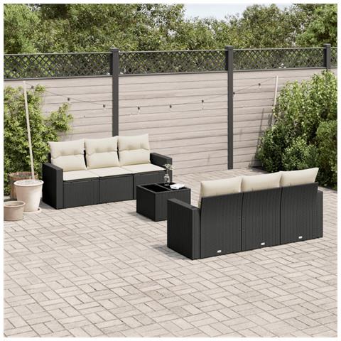 Set Divani da Giardino con Cuscini 7pz Nero Polyrattan - Foto 2