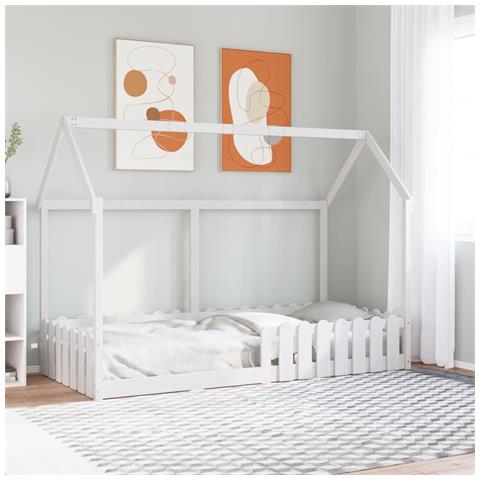 Giroletto Casetta Bambini Bianco 90x200 cm Legno Massello Pino - Foto 2