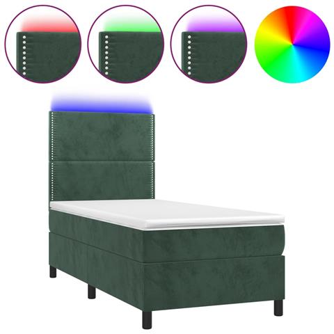 Letto a Molle con Materasso e LED Verde Scuro 90x200cm Velluto - Foto 1