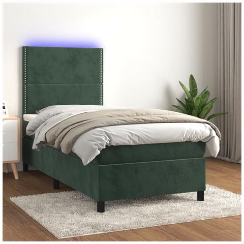 Letto a Molle con Materasso e LED Verde Scuro 90x200cm Velluto - Foto 2