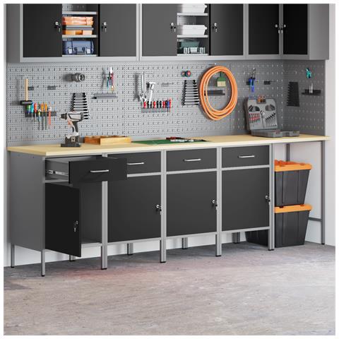 Set di Armadio da Lavoro e Tavolo d'Angolo a 5 Pezzi Nero in Legno Ingegnerizzato - Foto 2