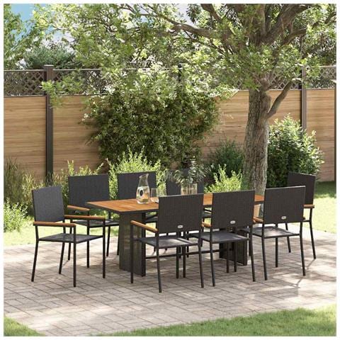 Set da Pranzo per Giardino 9 pcs Nero e Marrone - Foto 2