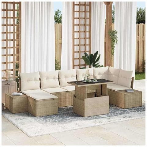 Set Divano da Giardino 8 pcs Beige Poly Rattan - Foto 2