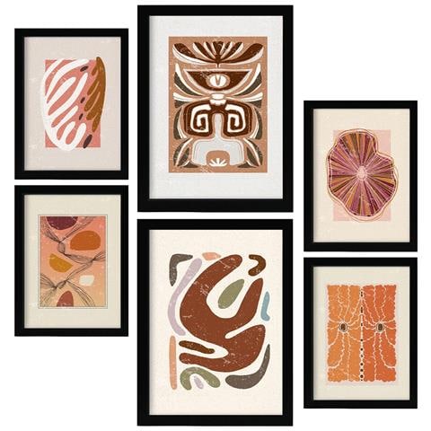 Set Di 6 Stampe Collezioni Di Stampe In Stile Rustico Ed Etnico, Cornici Decorative Per Il Tuo Soggiorno, Stampe Artistiche Da Parete Per La Casa A3 & A4 Senza Cornice - Foto 1