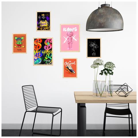 Set Di 6 Stampe Grafiti Pop Warhol Lakers Incorniciati Con Illustrazioni Di Design Per La Casa, Negozio Di Pittura A3 & A4 Telaio In Legno Chiaro - Foto 1