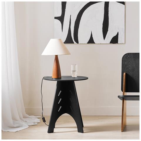 Tavolino Rotondo Con Porta Connessioni Per Telefono, Comodino Nero - Foto 7