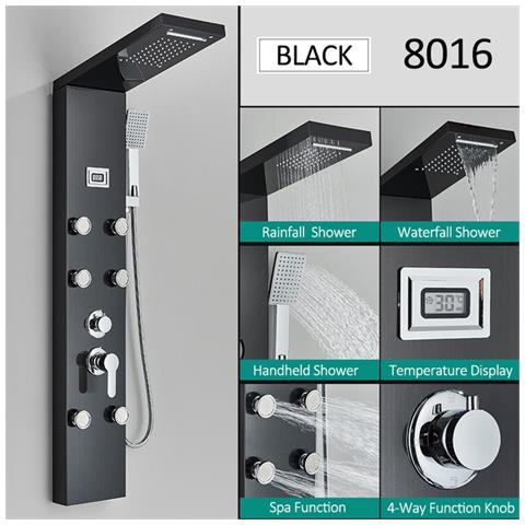 Pannello doccia Blackswan, modello M8016 nero con display digitale e funzioni SPA, dimensioni 114 cm - Foto 2
