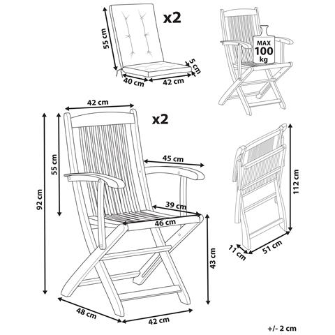 Set Di 2 Sedie Da Giardino Con Cuscini Maui Premium Legno D \'acacia Rosso - Foto 8