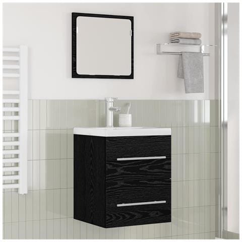Armadio per Lavabo da Bagno con cassetto Nero 42 x 39 x 52 cm - Foto 2