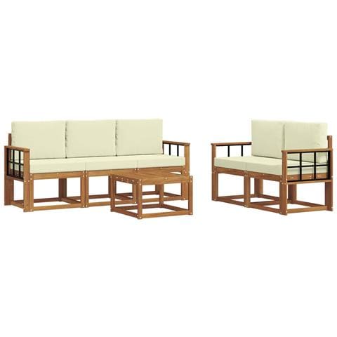 Set di divani da esterno con cuscino 6 pcs Naturale e Crema - Foto 1