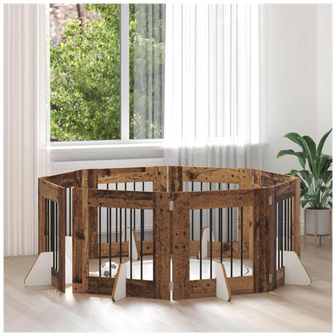 Cancello per cani con supporti 8 pcs Legno antico 60 x 60 cm - Foto 2