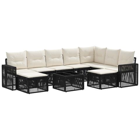 Set Divano da Giardino 10 pcs Nero e Bianco Crema polyrattan - Foto 1