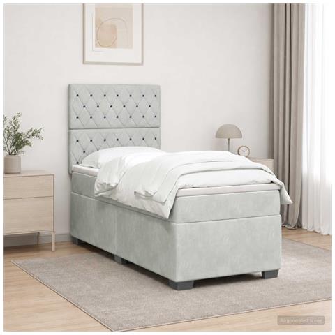 Letto box spring con materasso Grigio Chiaro Singolo Velluto - Foto 2