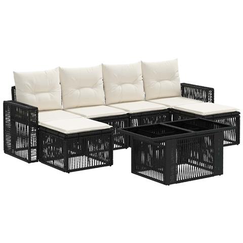 Set Divano da Giardino 7 pz Nero e Bianco Crema polyrattan - Foto 1