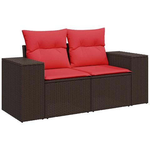 Set di divani 8 pz Marrone e Rosso Rattan sintetico e Acciaio - Foto 2