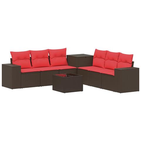 Set di divani 8 pz Marrone e Rosso Rattan sintetico e Acciaio - Foto 1