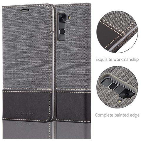 Custodia Compatibile Con Lg Stylus 2 In Grigio Nero - Coperchio Protettiva Con Chiusura Magnetica, Funzione Stand E Tasca Per Le Carte - Foto 9