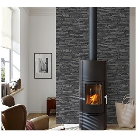 914224 - Carta Da Parati""wood N Stone"" Con Decorazione Pietre, Colore: Grigio / nero - Foto 2