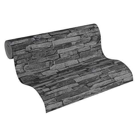 914224 - Carta Da Parati""wood N Stone"" Con Decorazione Pietre, Colore: Grigio / nero - Foto 1