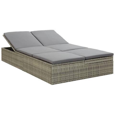vidaXL Set Lettini Prendisole con Cuscini 3pz Grigio in Polyrattan