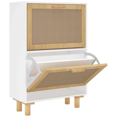 Scarpiera Bianca 52x25x80cm Legno Multistrato e Rattan Naturale - Foto 1
