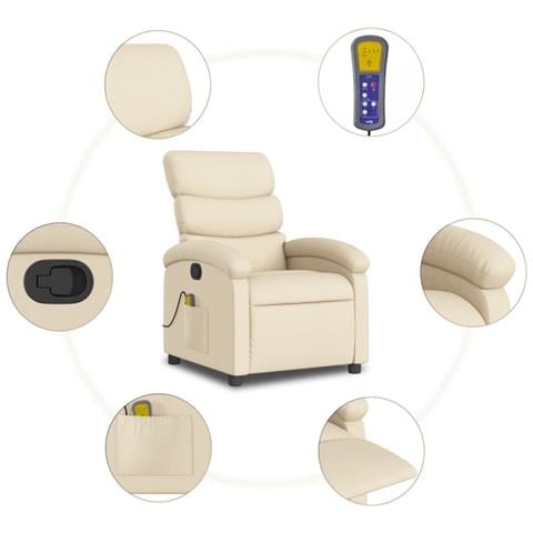 Poltrona Massaggiante Reclinabile Crema in Tessuto - Foto 11