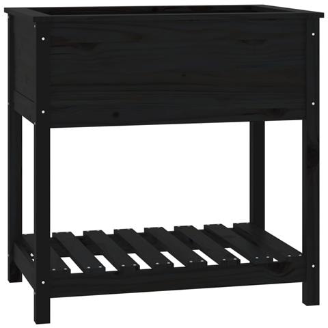 Fioriera Con Mensola Nera 82,5x54x81 Cm Legno Massello Di Pino - Foto 2