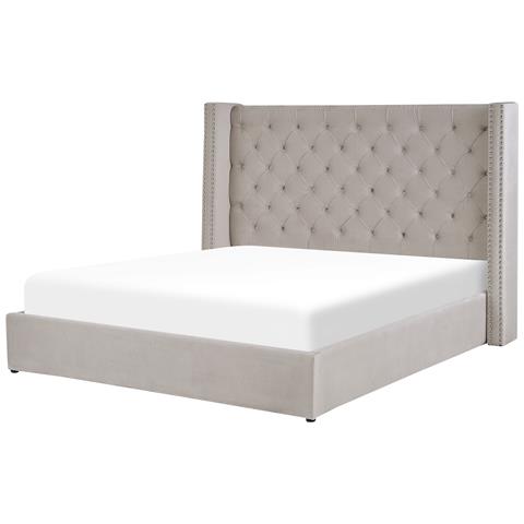 Letto Matrimoniale Contenitore Velluto Grigio Chiaro 180 X 200 Cm Lubbon - Foto 2