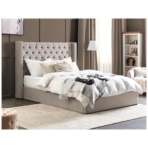 Letto Matrimoniale Contenitore Velluto Grigio Chiaro 180 X 200 Cm Lubbon - Foto 1