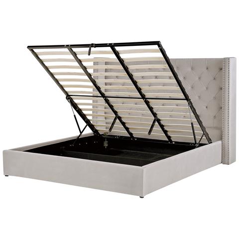 Letto Matrimoniale Contenitore Velluto Grigio Chiaro 180 X 200 Cm Lubbon - Foto 8