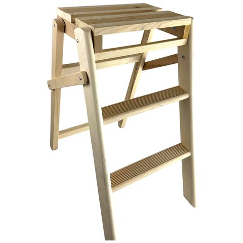 Scaletta Sgabello 3 Gradini Domestico In Legno Chiudibile Salvaspazio Bobby - Foto 2