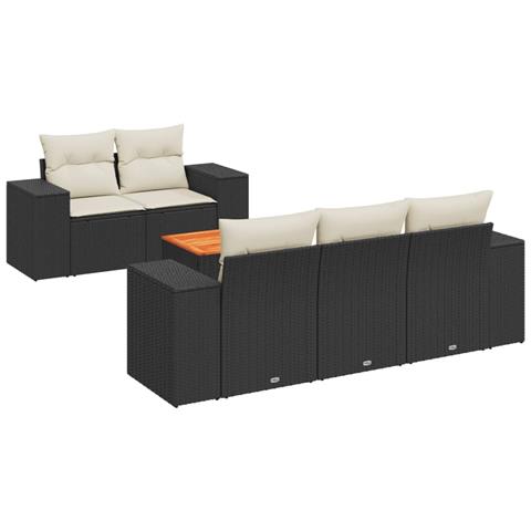 Set Divano da Giardino 6 pz con Cuscini Nero in Polyrattan - Foto 1