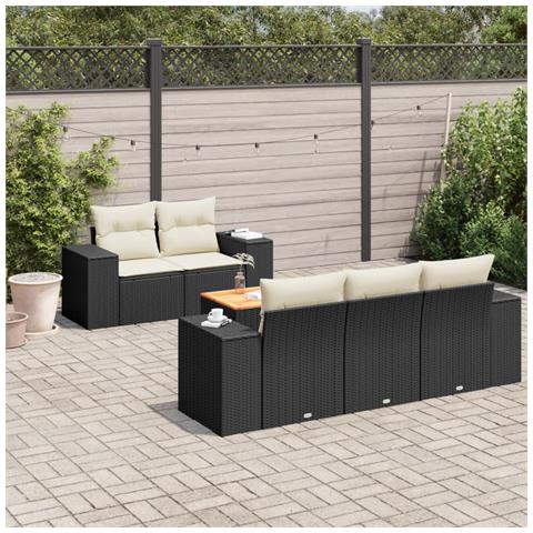Set Divano da Giardino 6 pz con Cuscini Nero in Polyrattan - Foto 3
