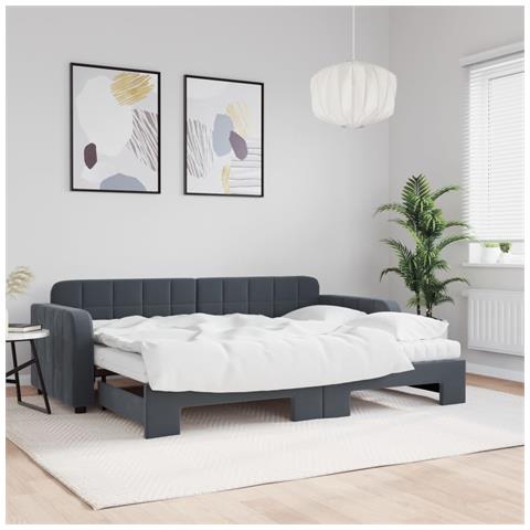 Divano Letto Estraibile Materassi Grigio Scuro 80x200cm Velluto - Foto 1