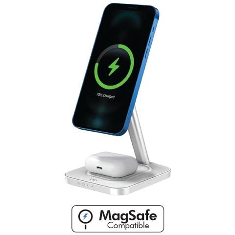 Magsafe Compatibile 2 In 1 Caricabatterie Senza Fili A Induzione 15w, Bianco - Foto 4