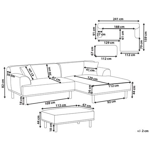 Divano Angolare 3 Posti Holt Tessuto Tortora Con Ottomana Lato Sinistro - Foto 6