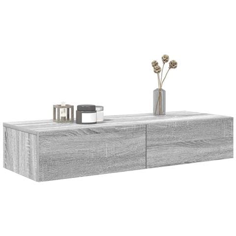 Scaffale A Parete Con Cassetti Grigio 100x36x19cm In Truciolato - Foto 3