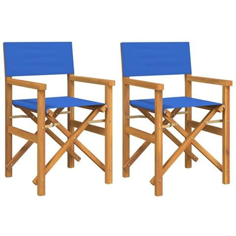 Sedie Da Regista Pieghevoli 2 Pz Blu In Legno Massello Di Teak - Foto 2