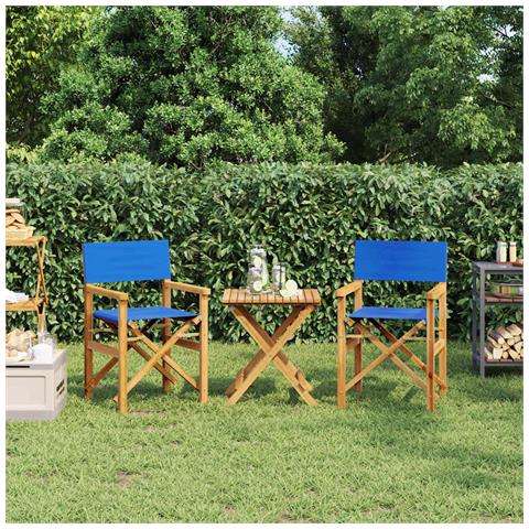 Sedie Da Regista Pieghevoli 2 Pz Blu In Legno Massello Di Teak - Foto 1