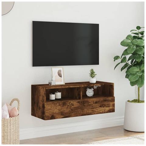 Mobile Tv A Parete Rovere Fumo 80x30x30 Cm In Legno Multistrato - Foto 3