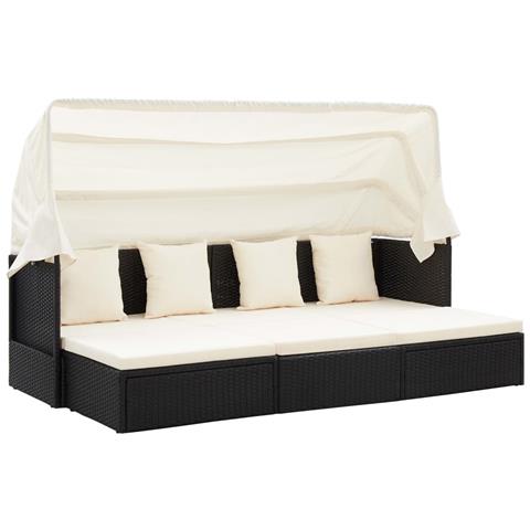 Lettino Da Giardino Con Tettuccio In Polyrattan Nero - Foto 2