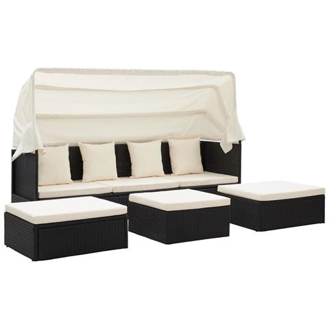 Lettino Da Giardino Con Tettuccio In Polyrattan Nero - Foto 1