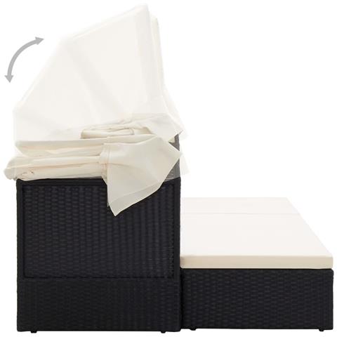 Lettino Da Giardino Con Tettuccio In Polyrattan Nero - Foto 8