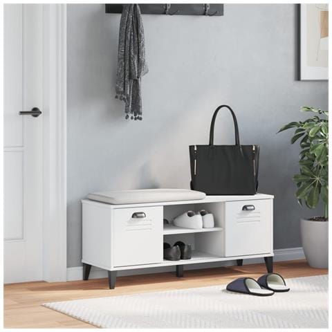 Lusso Casadino -  Panca Portascarpe Viken Bianca 106x35x45 Cm Legno Multistrato - Foto 2