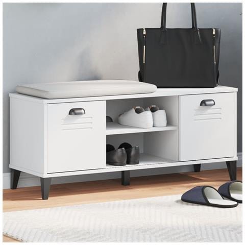 Lusso Casadino -  Panca Portascarpe Viken Bianca 106x35x45 Cm Legno Multistrato - Foto 8