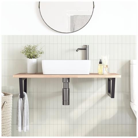 Ripiano A Parete Per Lavabo In Acciaio E Massello Di Rovere - Foto 2