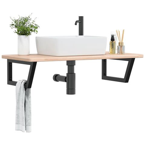 Ripiano A Parete Per Lavabo In Acciaio E Massello Di Rovere - Foto 8