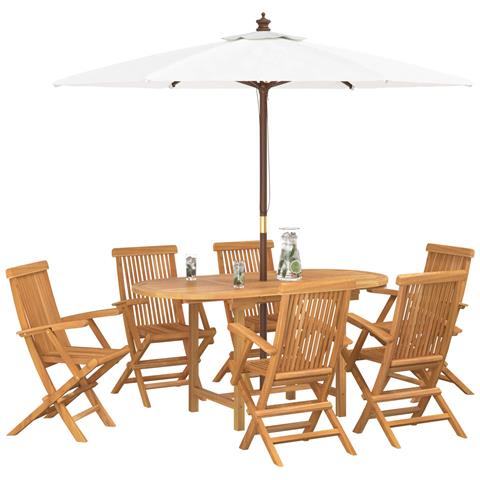 Set da Pranzo da Giardino 7 Pezzi in Legno Massello di Teak - Foto 2