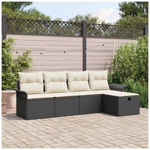 Set di 5 pezzi di divano da giardino con cuscini neri in polyrattan, Divano da giardino a 2 posti con storage e cuscini neri in polyrattan - Foto 2